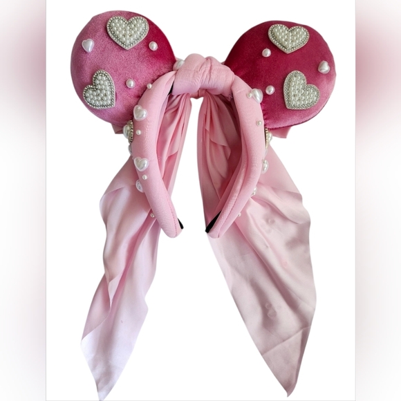 Disney Accessories - Custome Made Pink Heart Minnie Ears Headband